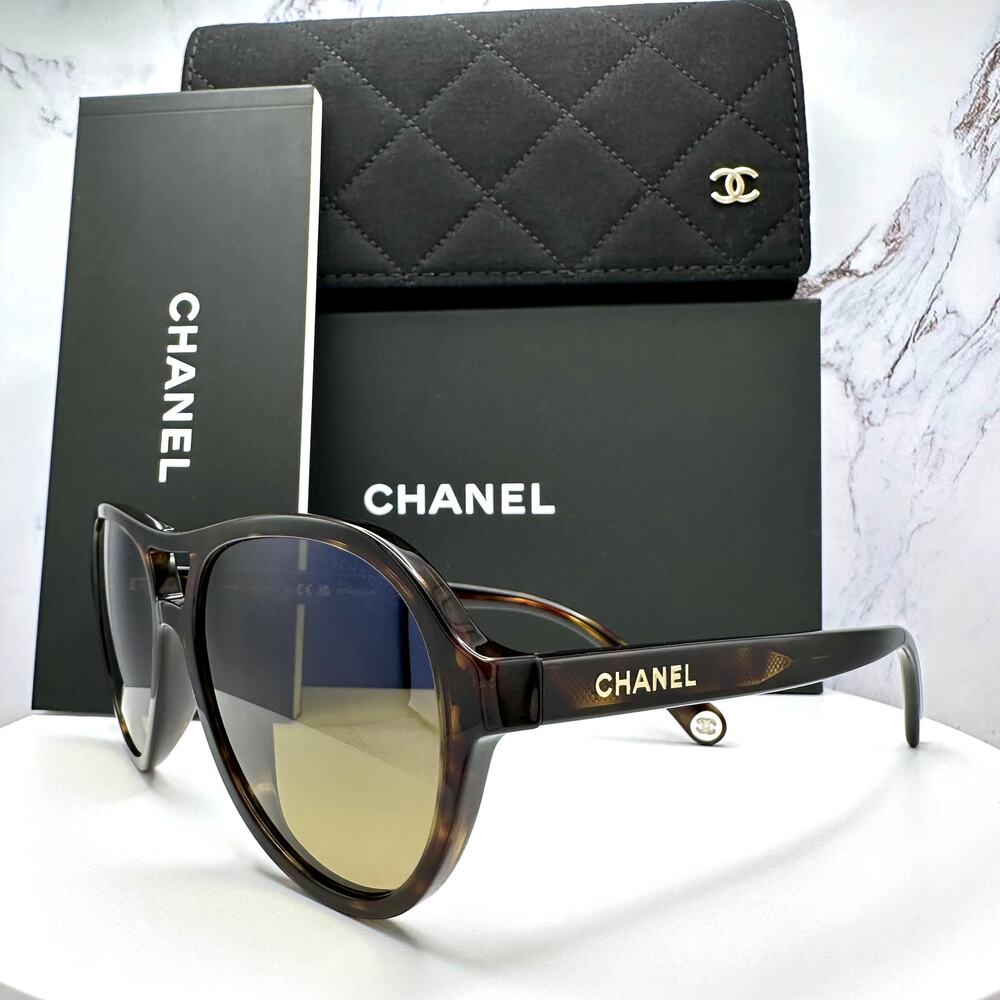 New CHANEL Sunglasses Brown Havana Polarized Lens Pilot Aviator - Picture 2 of 16